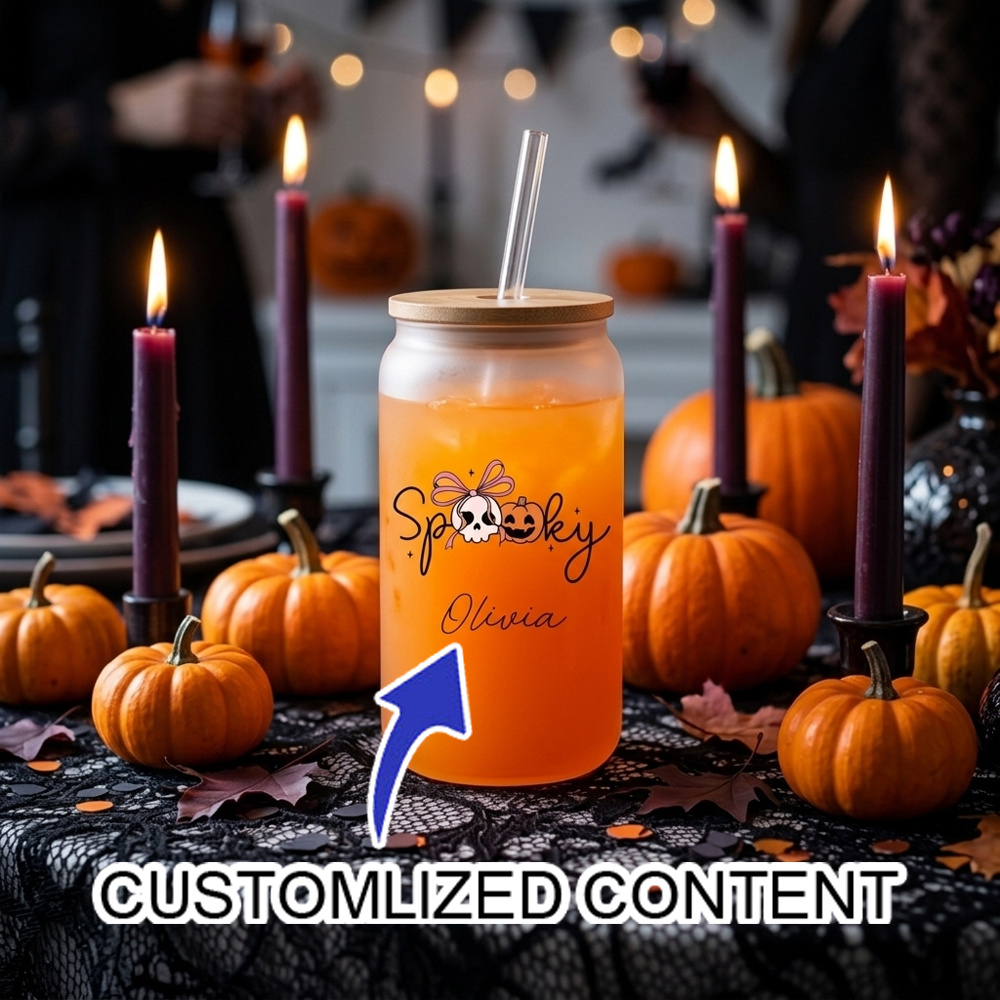Coffee Equipment Eu - Personalisierter Gruseliger Halloween-Glasbecher mit Bambusdeckel und