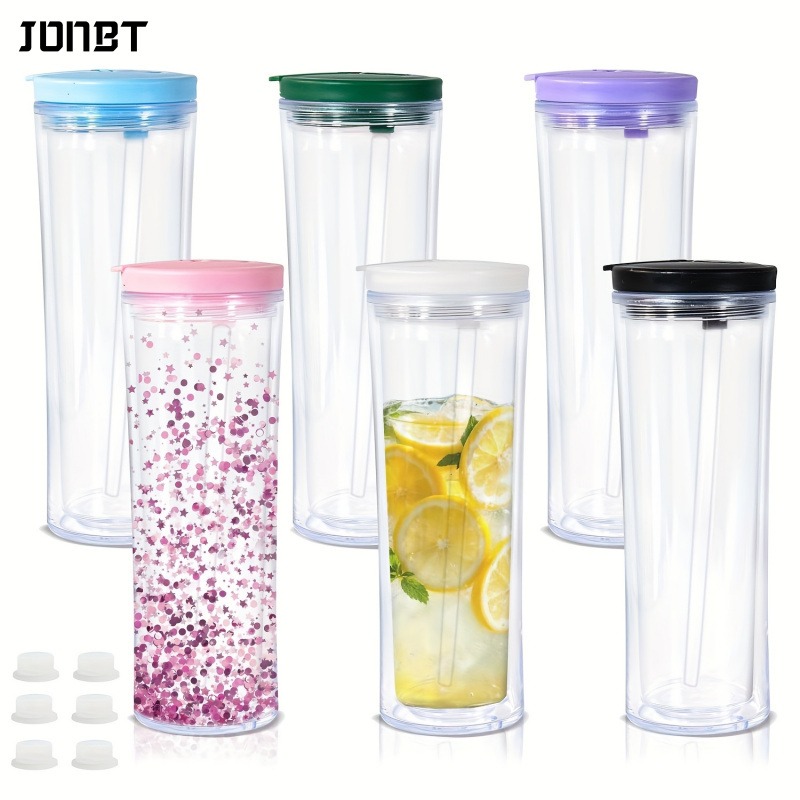 Coffee Equipment Eu - 20oz wiederverwendbare doppelschichtige Kunststoff-Schneeball-Wasserflaschen mit Deckel,